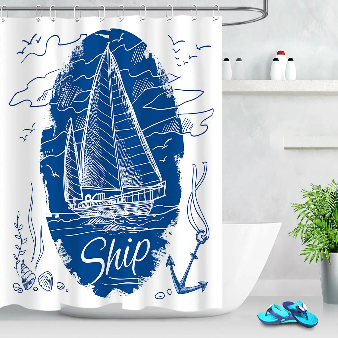Abstract Pirate Ship Anchor Bathroom Decor Waterproof Fabric Shower Curtain Set Shower Curtains Aliexpress