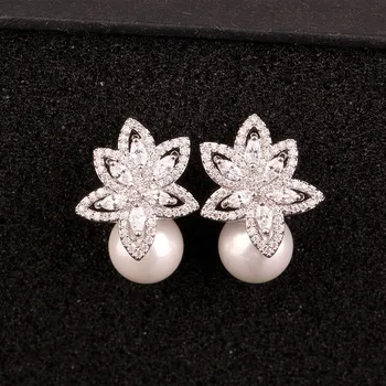 

Elegant Pearl Zircon Earrings 925 Silver Pin Korean Style Quality Elegant Female Earrings Qxwe874