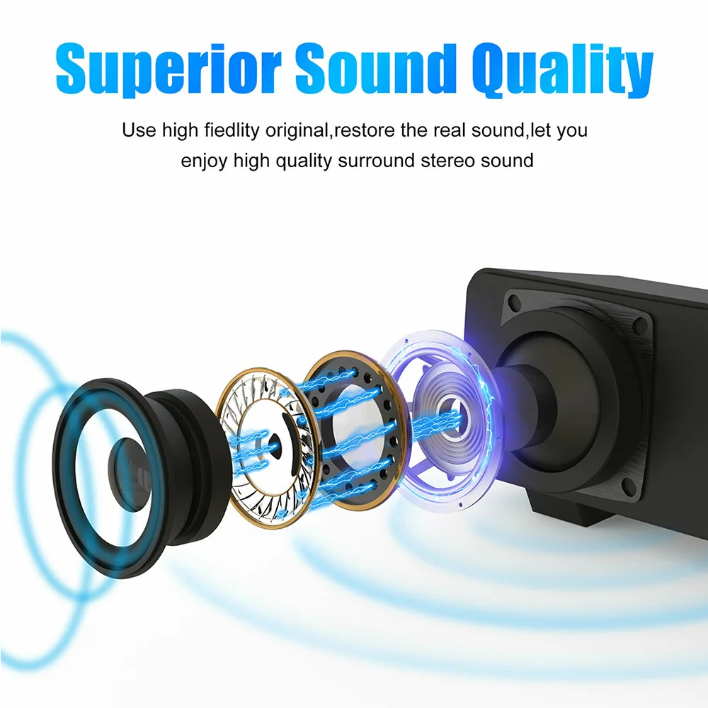 3.5mm USB Wired Powerful LED Computer Speakers Stereo Sound Bar Subwoofer Bass Speaker for PC Desktop Laptop Phone Tablet MP4 2