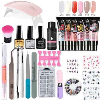 

26pcs Nail Polish Set poly Gel Nail Set UV Lamp Nails Brush Nail Primer Top Coat Natural Hard Jelly Acrylic Nail Gel Sticker
