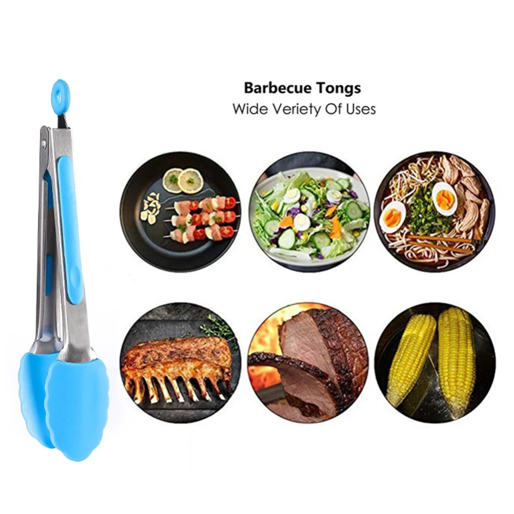 Комплект из 3 предметов, 7 дюймов Силиконовые Кухня Кулинария Салат Щипцы для гриля Еда зажим кулинарные щипцы Зажимная рукоятка Кухня посуда для барбекю стол инструмент