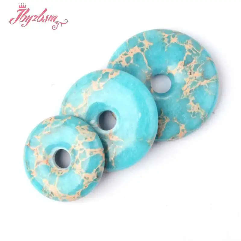 

25,30,35mm Round Donut Skyblue Sea Sediment Stone Beads Pendant 1 For DIY Necklace Jewelry Making Pcs Wholesale Free Shipping