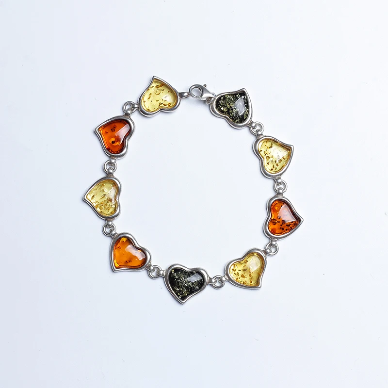 

European imports Baltic natural amber multi-treasure bracelet 925 silver inlay fashion simple atmosphere