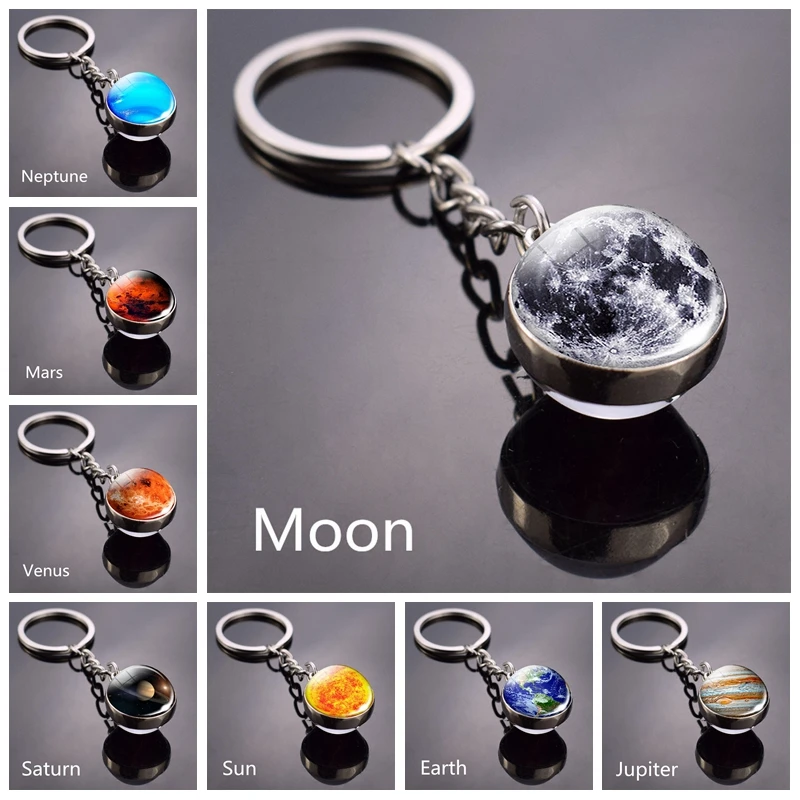 

Double Side Glass Ball KeyChain Solar System Planet keychain Galaxy Nebula Space Keychain Moon Earth Sun Mars Art jewelry
