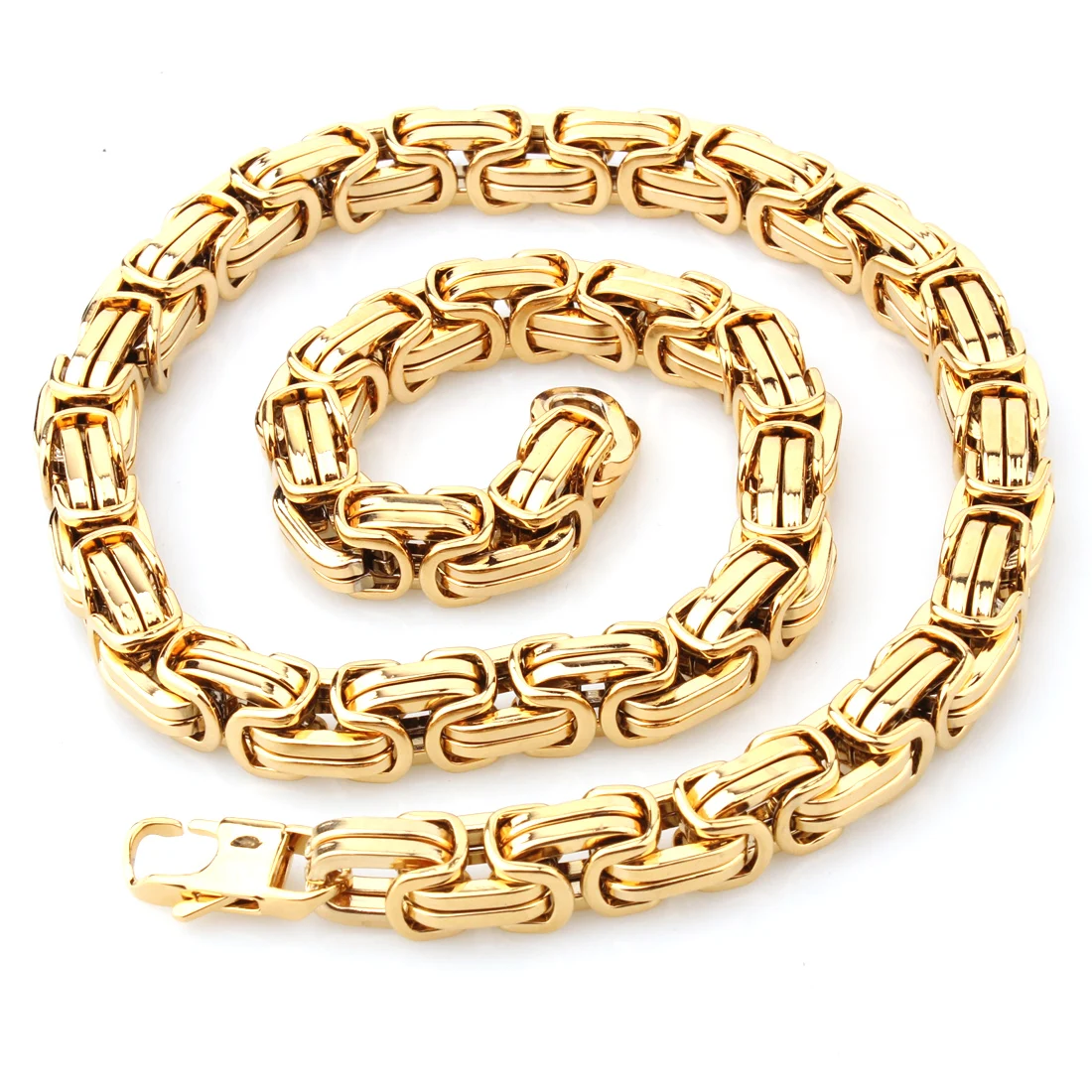 

Fashion New Men's Jewelry 15mm Gold Color Stainless Steel Huge Heavy Wide Byzantine King Chain Necklace Or Bracelet