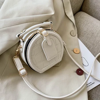 

Round Stone Pattern Solid Color Simple PU Leather Crossbody Bags for Women 2020 Summer Travel Mini Shoulder Handbags