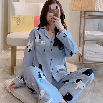 

Big Girl 2pcs Pijamas Mujer Leisure Student Pajama 2019 Women Pajamas Sets Autumn Winter Long Sleeve Print Cute Sleepwear