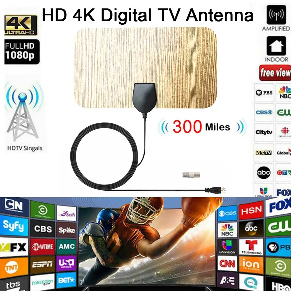 300 Mile ТВ антенна для внутренней и наружной деревянной текстуры 4K 1080P Цифровое ТВ высокой четкости аксессуары для антенн
