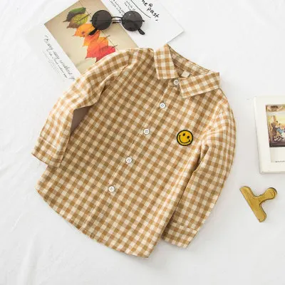 Sifafos/одежда для малышей; рубашки в желтую клетку; тонкие дышащие повседневные рубашки с длинными рукавами для мальчиков 2-8 лет; сезон осень - Цвет: Золотой