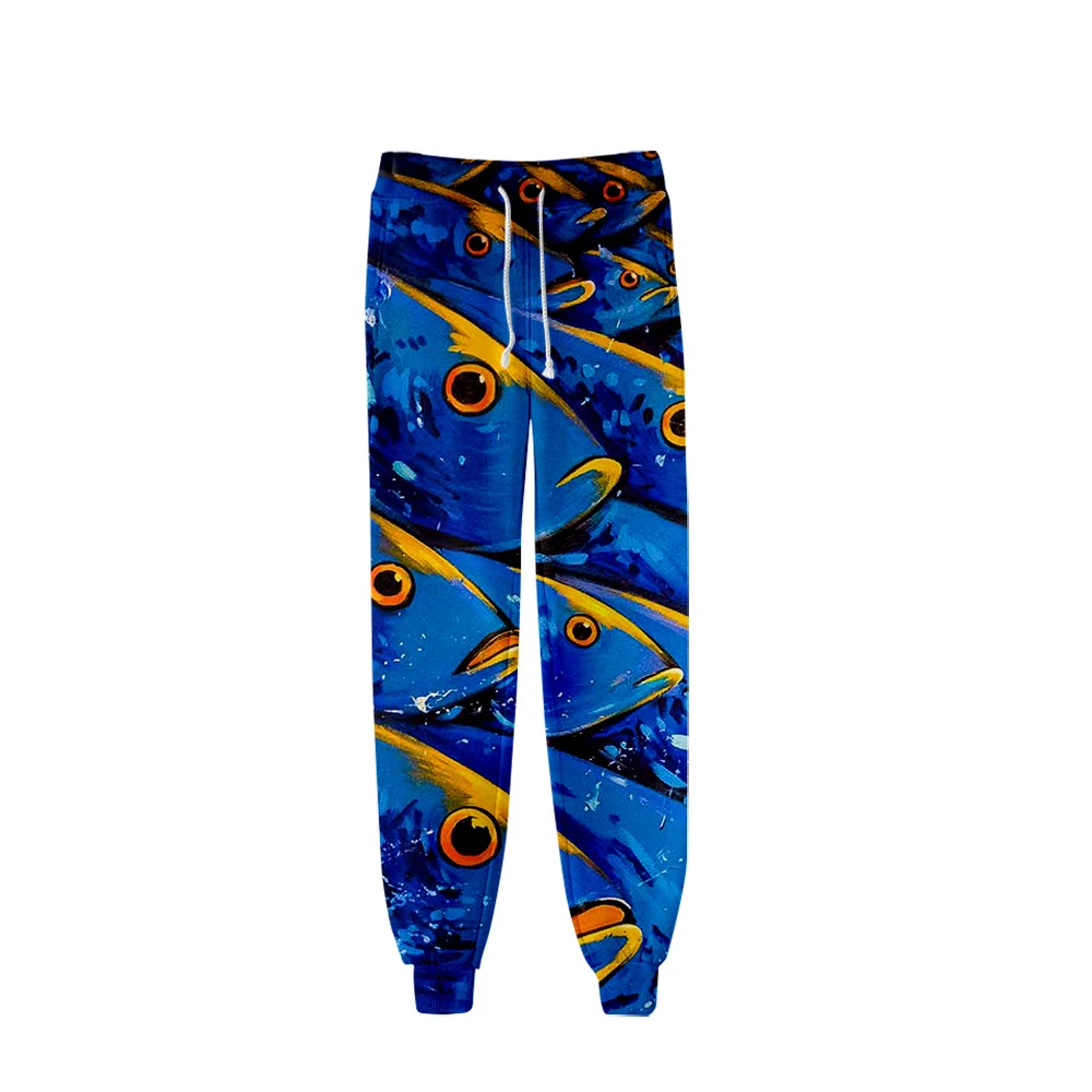 

New 3D fish casual men and women autumn winter 3D children's sports pants fashion fish beam pants men and girls blue trousers