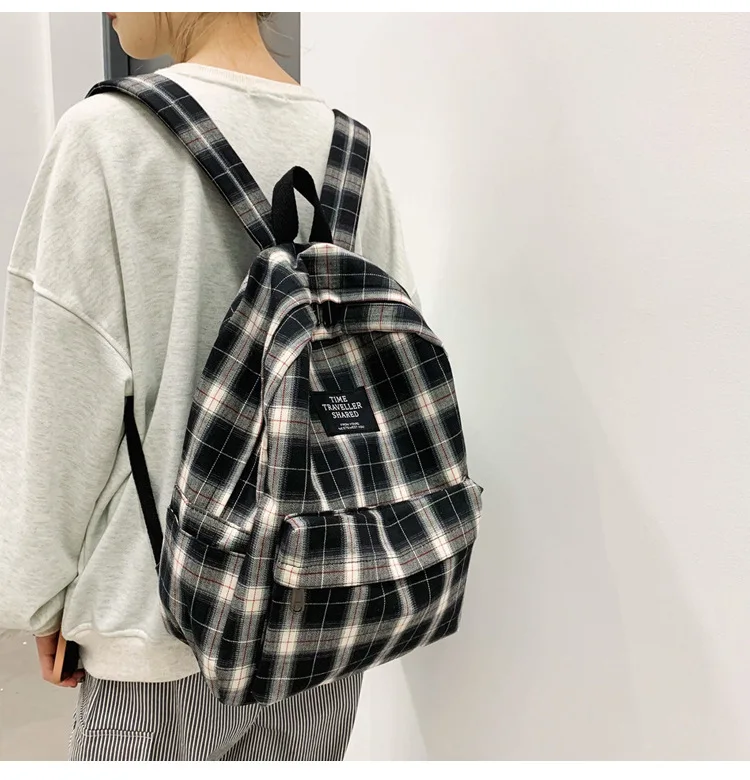 Fashion Plaid Canvas Women's Backpack Student Backpacks Teenage Girl School Bags Large Capacity Waterproof Travel Rucksack