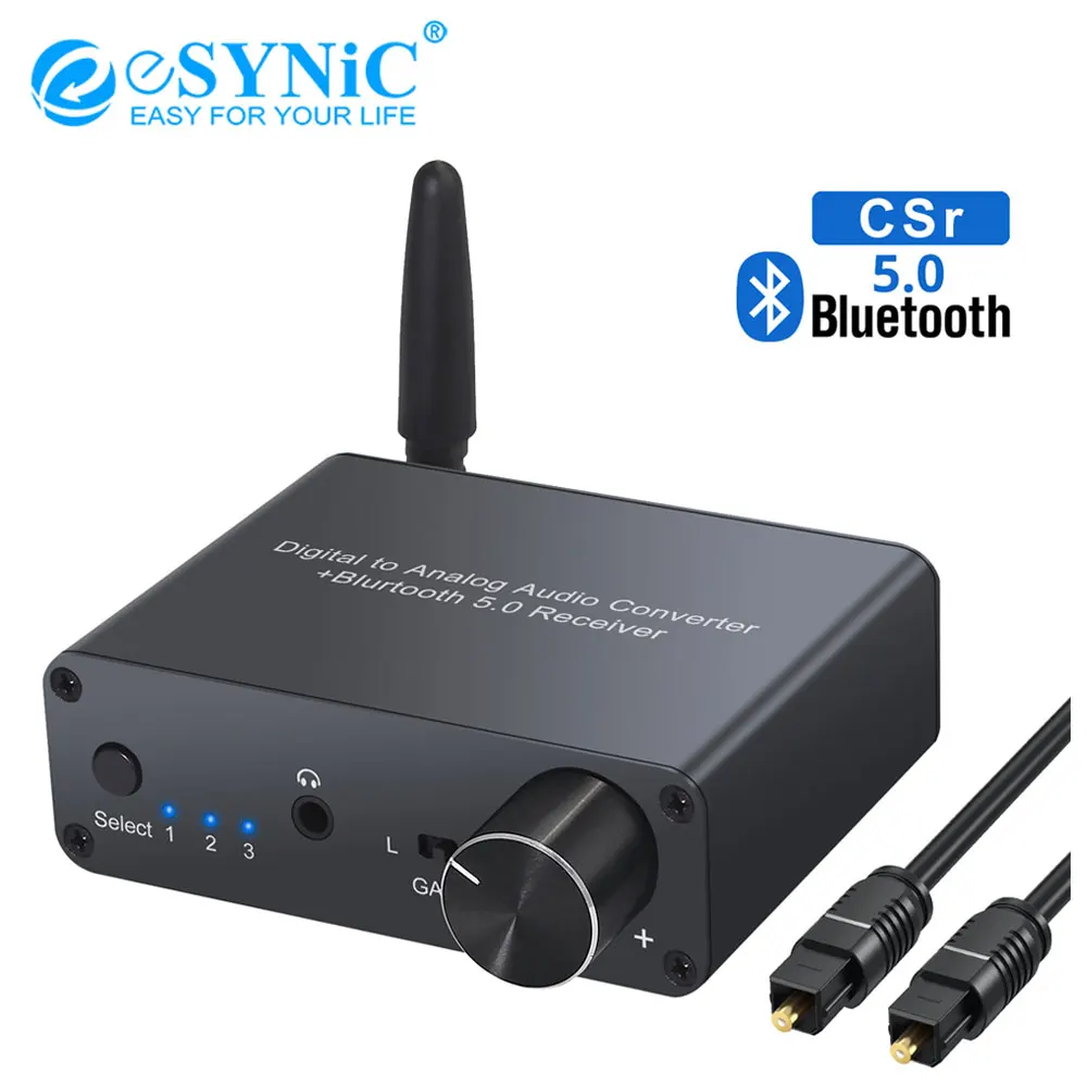 eSYNiC 192kHz Bluetooth Digital to Analog Converter Optical Coaxial to RCA 3 5mm DAC Converter with Headphone Amplifier 16 300 