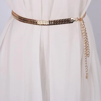 

New Fashion Women Lady Fashion Fish Skin Pattern Metal Gold Chain Belt Waist Strap