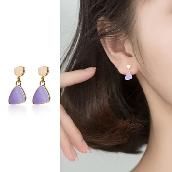 

Mocanie Colorful Enamel Geometric Triangle Drop Earring for Women 925 Sterling Silver Gold Color Earring Fine Jewelry Brincos
