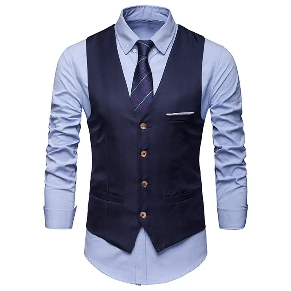

New Plus Size Formal Men Solid Color Suit Vest Single Breasted Business Waistcoat