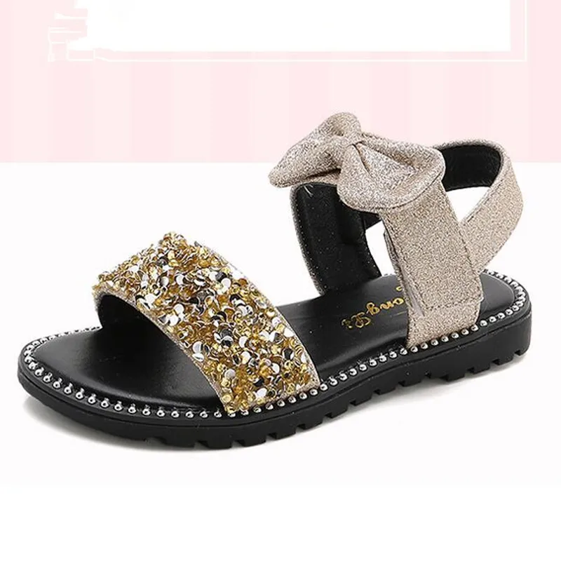 

Summer Fashion Girl Sandal Children Girls Flat Rome Sandal Bling Bling bowknot Kids Shoes gold silver pink 4 5 6 7 8 9 10 11-15T