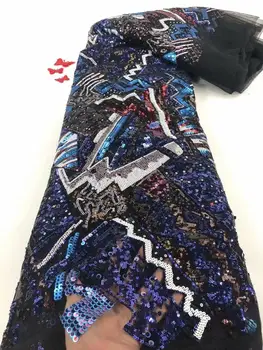 

High quality Navy blue bridal net lace fabrics beautiful French handmade embroidery sequin lace fabrics for women FD826