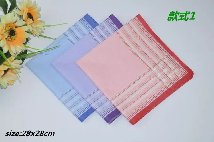mix color 1 12 шт./лот 28 см* 28 см мягкий хлопок в полоску для женщин квадратный платок дамы носовой платок дети детские полотенца вечерние подарок на Рождество - Цвет: mix color 1