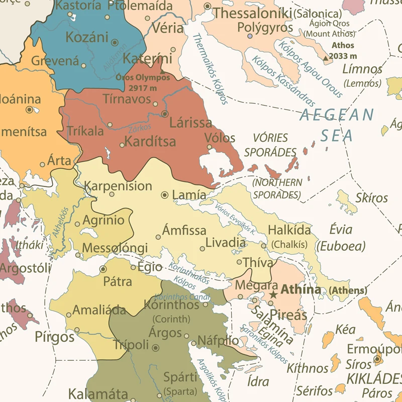 Colorful Greece Map Poster Size Wall Decoration Large Map of Greece 80x63cm Waterproof canvas map