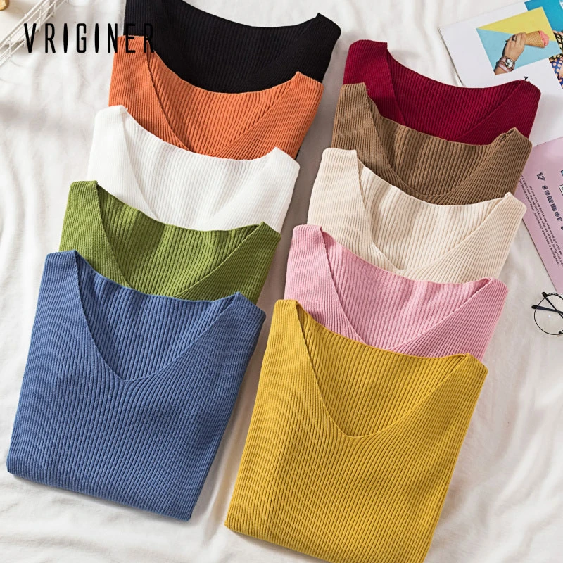 

Autumn Pullover Women V Neck Sweater Knitted Jumper Womens Sweaters 2020 Winter Tops For Women Sweaters And Pullovers