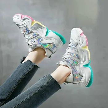 

Spring Autumn Chunky Sneakers Women Fashion Thick Bottom Daddy Shoe High Top Round Toe Breathing Leisure Female Vulcanize Shoes