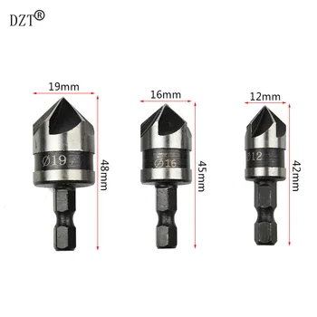 

3 Pcs HSS 6.35mm Hex Shank 5 Flute Chamfer Debur Countersink Drill Bit 90 Degree