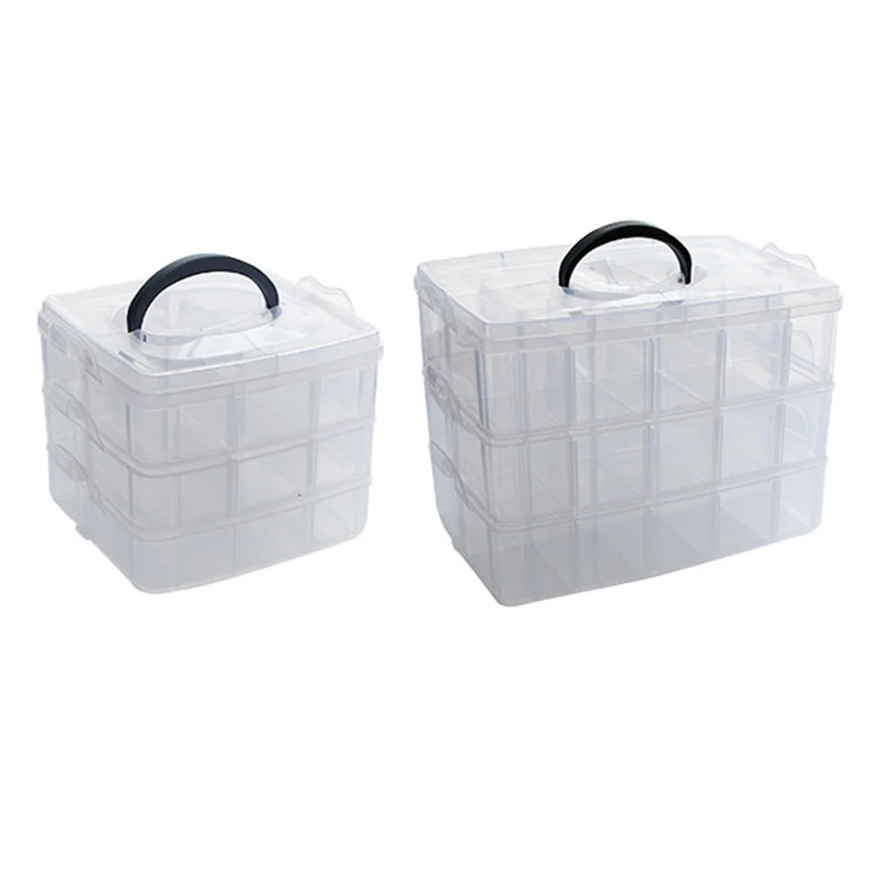 3 Layer Clear Plastic Jewelry Bead Storage Box Organizer Case