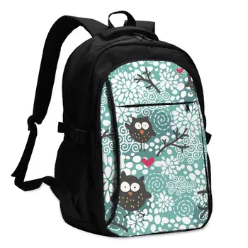 

Hot USB Charging Laptop Women's Backpack For Teenage Students Girls School Backpack Cute Winter Owls And Snow Travel Bagpack