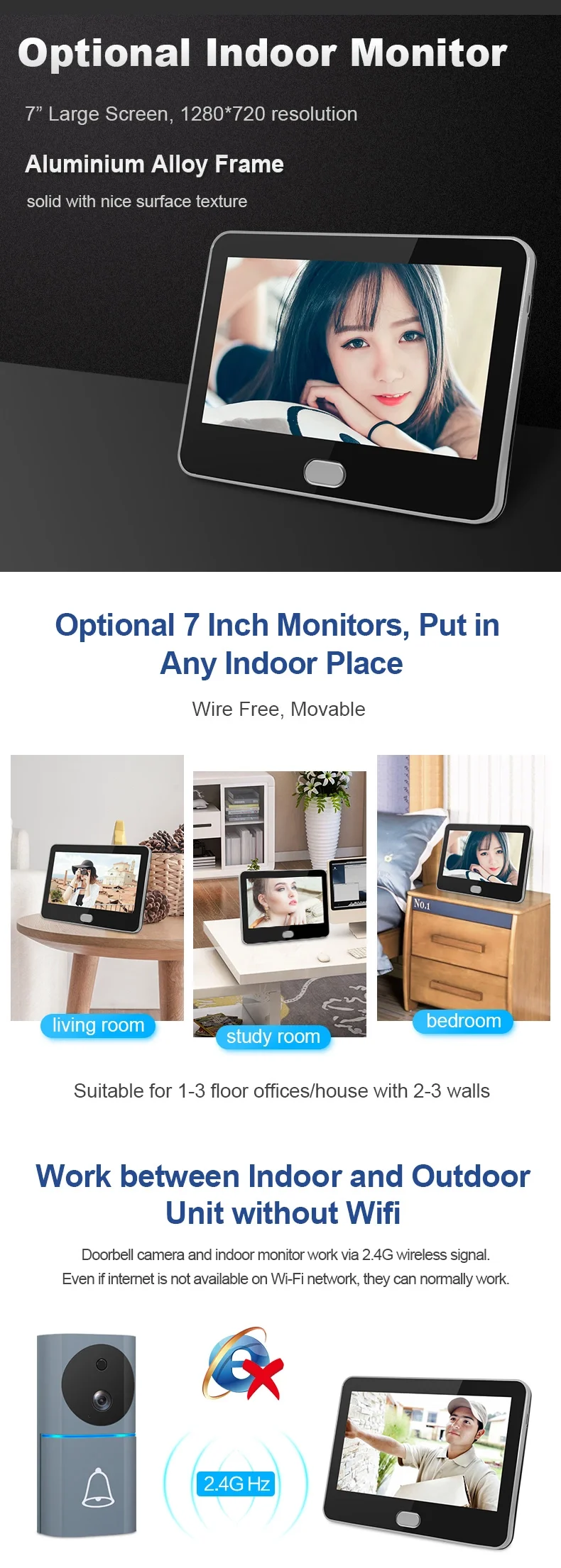 Visual doorbell smart wireless WiFi security doorbell visual record home monitoring night vision intercom WIFI doorbell video