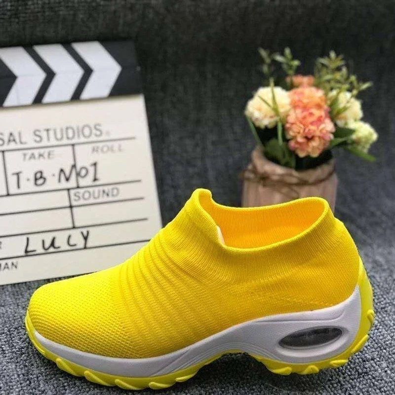 Yellow Женская обувь для тенниса; кроссовки на платформе; Spor Ayakkabi Bayan; спортивная однотонная дышащая обувь; zapatos mujer - Цвет: Yellow