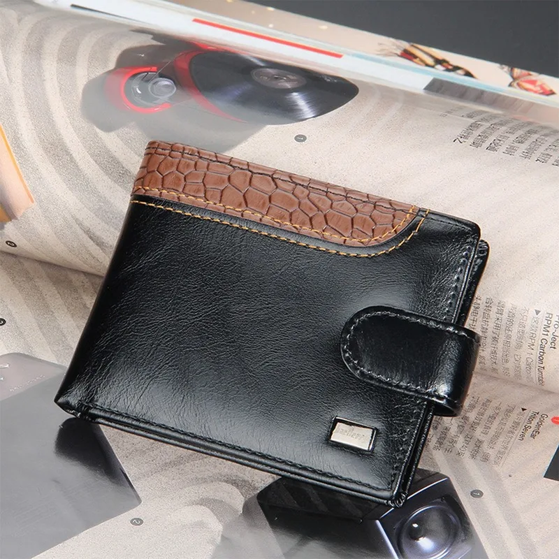 Billetera de piel sintética con diseño para hombre, monedero bolsa de monedas Vintage con broche, tarjetero multifuncional a la moda, novedad de 2021