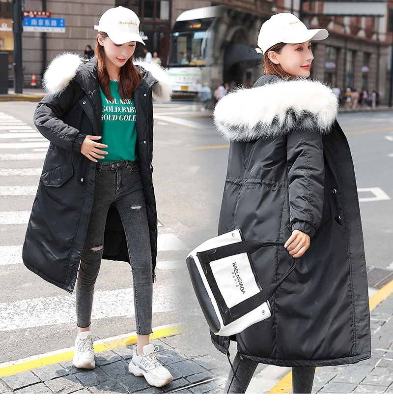 Новинка, модная женская зимняя куртка, с хлопковой подкладкой, теплая, утолщенная, с большим меховым воротником, длинное пальто, парка для женщин, куртки для офисных леди