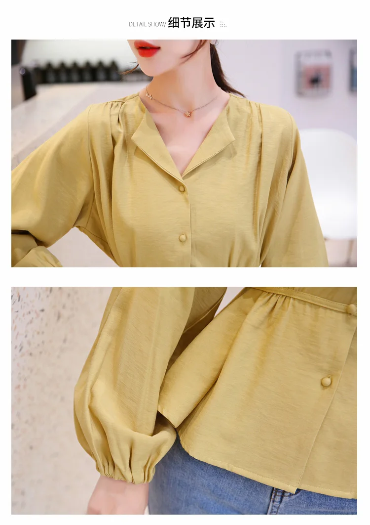 Новая мода blusas mujer de moda осенние дизайнерские женские рубашки однотонные повседневные женские блузки женские топы с v-образным вырезом размера плюс 6431 50