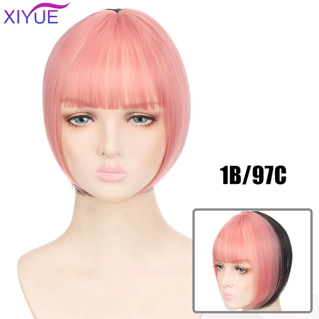 Black/Light Brown Clip In Hair Bangs Hairpiece Accessories Synthetic Fake Bangs Clip In Hair Extensions Clip In Hair Pieces white