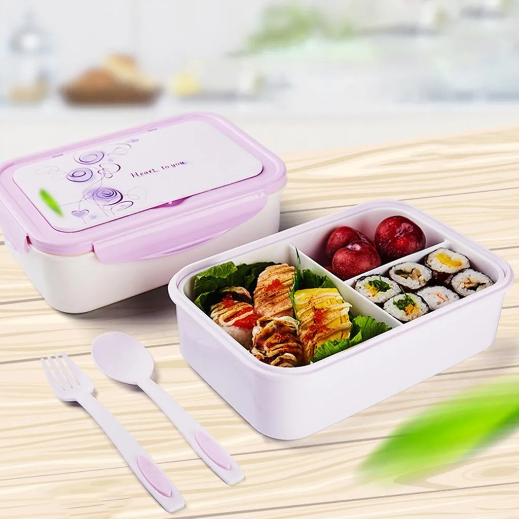 Детский Ланч-бокс Bento с 3 отделениями со столовыми приборами, вилкой, ложкой, Портативный Ланч-бокс, столовая посуда, органайзер для еды