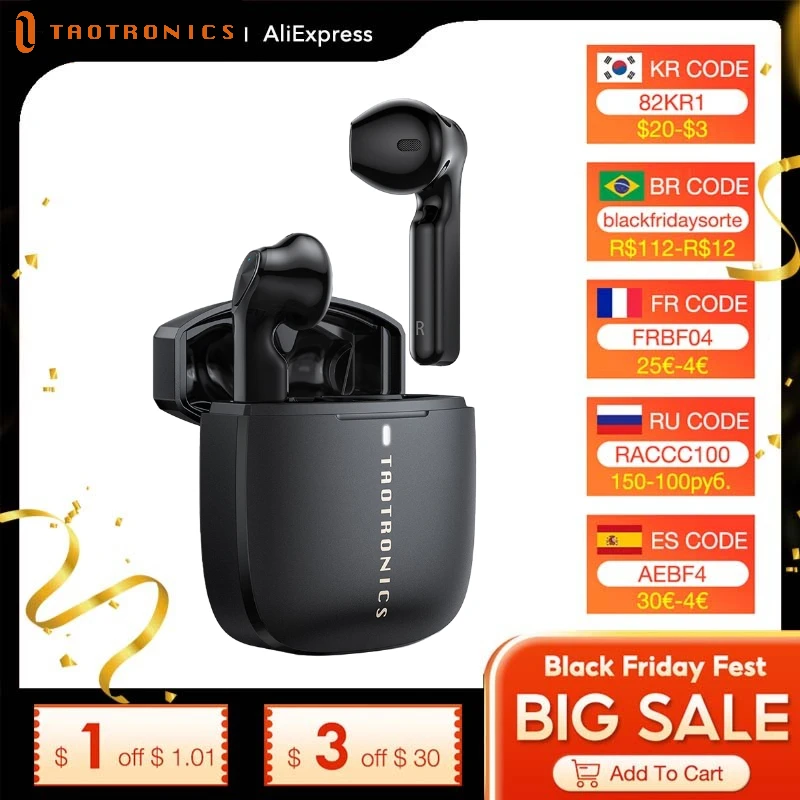 Наушники TaoTronics SoundLiberty 92 TWS AptX кодек Hi-Fi Bluetooth IPX8 водонепроницаемые беспроводные