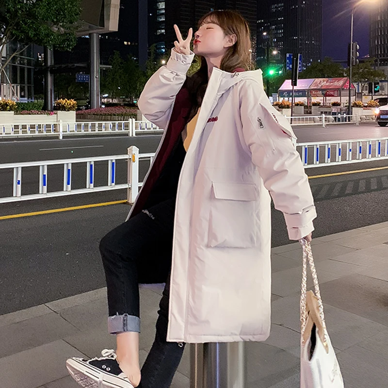 Cabolsas de Inverno Cabolsa de Inverno para Mulher com Capuz Feminino X-long Estilo Coréia Grosso Sólido Tamanho Grande Bolso Solto Parkas 2020 14 de inverno para mulher com capuz estilo