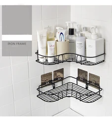 Iron Bathroom Shelf Shower Wall Mount Shampoo Storage Holder With Suction Cup No Drilling Bathroom Accessories Kitchen Storage