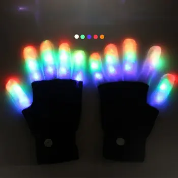 1 Pair Halloween Colorful Flashing LED Finger Gloves Ghost Festival Horror Cool Fun Toys Party Scary Cosplay Costume Props
