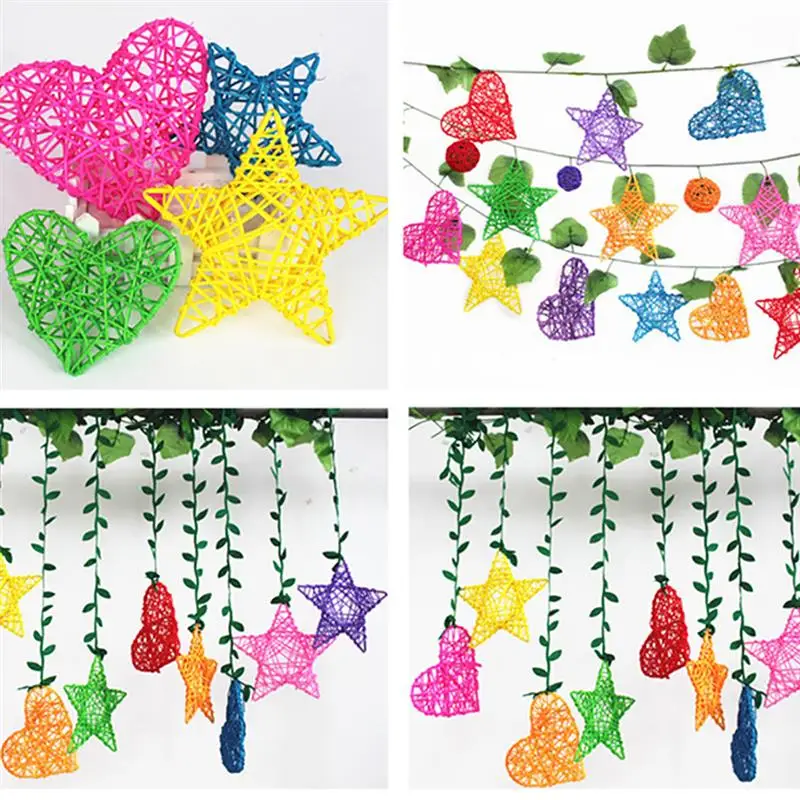 5Pcs/Set Christmas Tree Rattan Stars Hanging Decor Creative Rattan Ornament Set DIY Home Decor Accessories For Christmas Party