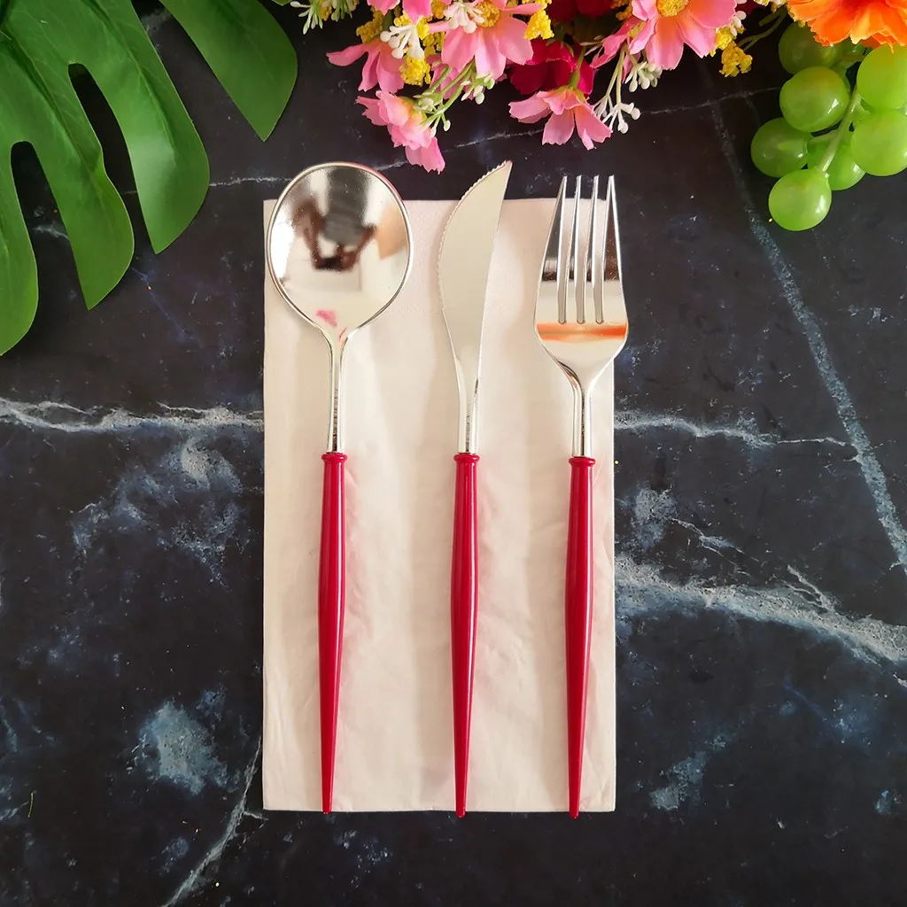 5 set Plastic Rose Gold Tableware Set Cutlery Western Food Tableware Teaspoon Luxury Knife fork spoon dessert Party Supplies