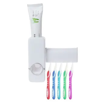 

Adhesive Toothbrush Holder Automatic Toothpaste Dispenser Bathroom Accessories Set Wall Mount Rack OrganizerTools Kit No Drill