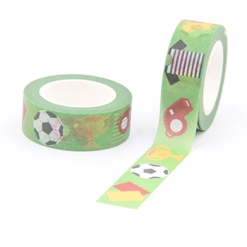 

New Arrival 1PC 15MM*10M Green Football Match Washi Tape Wide Sticky Adhesive Tape Scrapbooking Album DIY Decorative Paper Tape