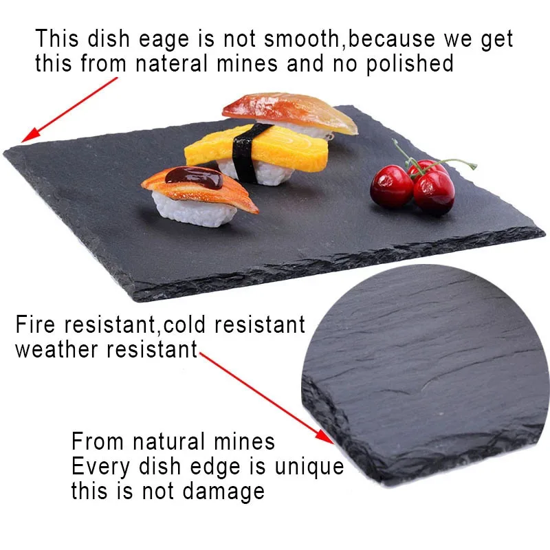 BOZZH-Western Square Steak Plates, Natural Slate, Pizza, Pastry, Fruit Tray, Kitchen, BBQ, Dessert, Cake Dishes