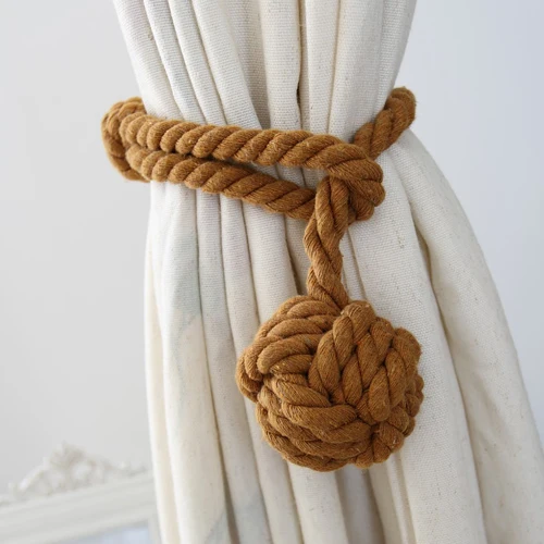 Cotton Rope Braided Curtain Tieback Tassel Cotton Rope Tie Backs with Balls American Pastoral Style 1 Piece - Цвет: 17