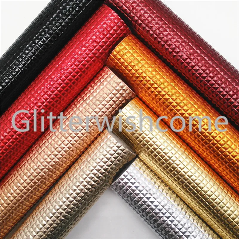 Glitterwishcome 21X29CM A4 Size Vinyl For Bows Metallic Embossed Plaids Leather Fabric Faux Sheets for GM752A | Дом и сад