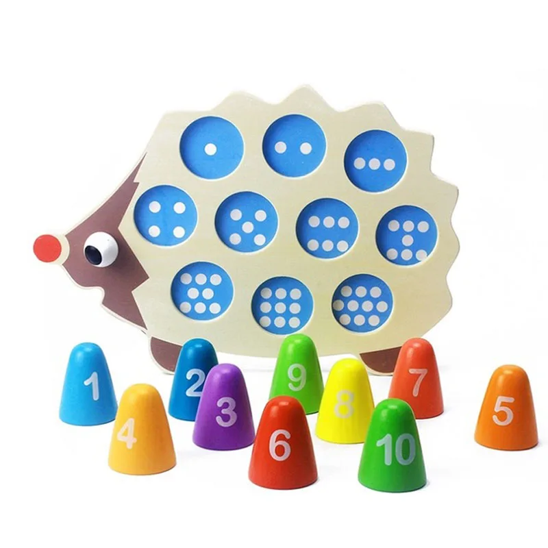 Зубные дом развивающие Деревянные Монтессори игрушечные лошадки математическая игрушка мультфильм красочные Ежик соответствующие цифры младенче - Цвет: with box