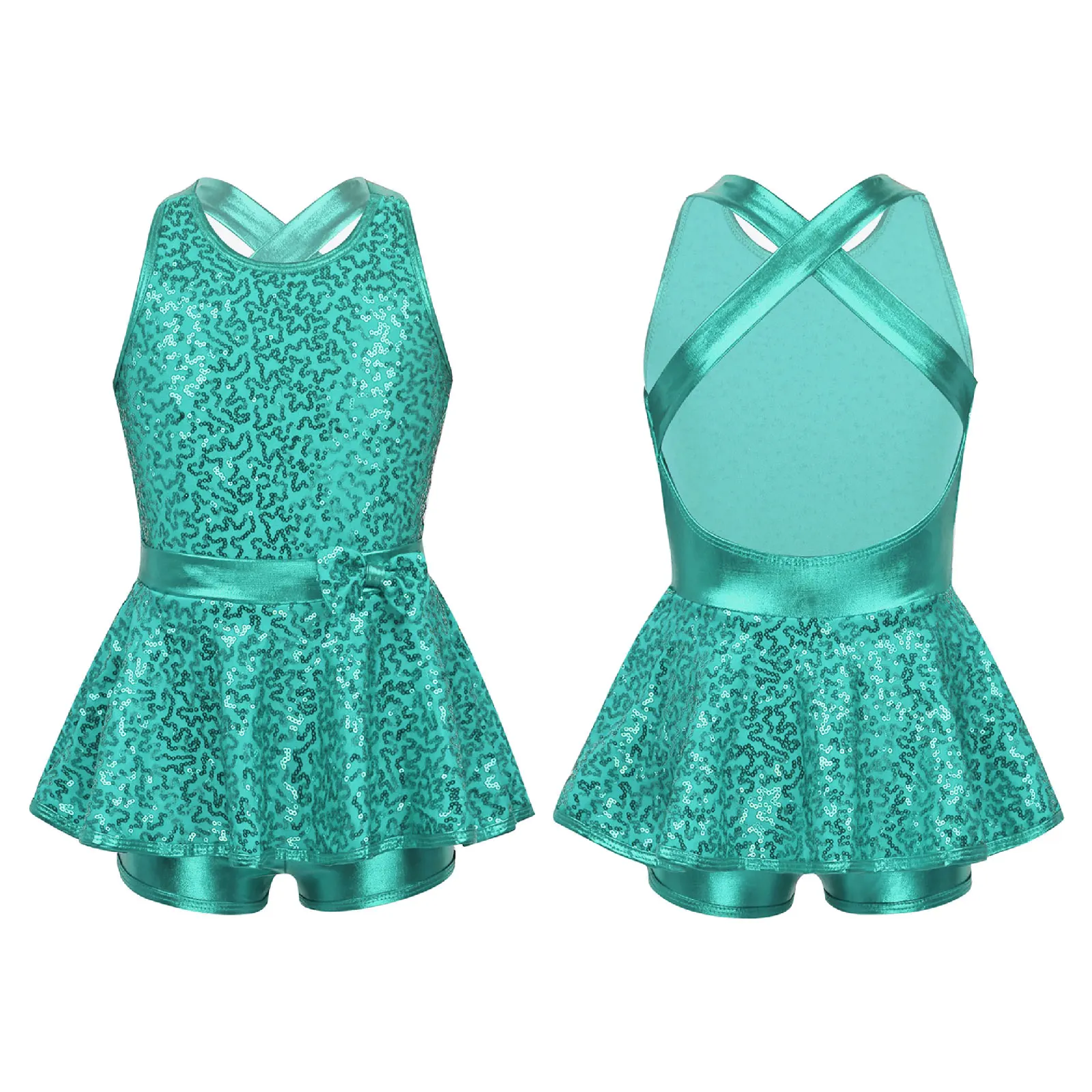 thumbnail image 1 of Traje de ballet para niñas, leotardo de gimnasia con lentejuelas y cuello halter, vestido de tutú, faldas de práctica de danza contemporánea, vestido de baile con tutú de bailarina, 1 of 5