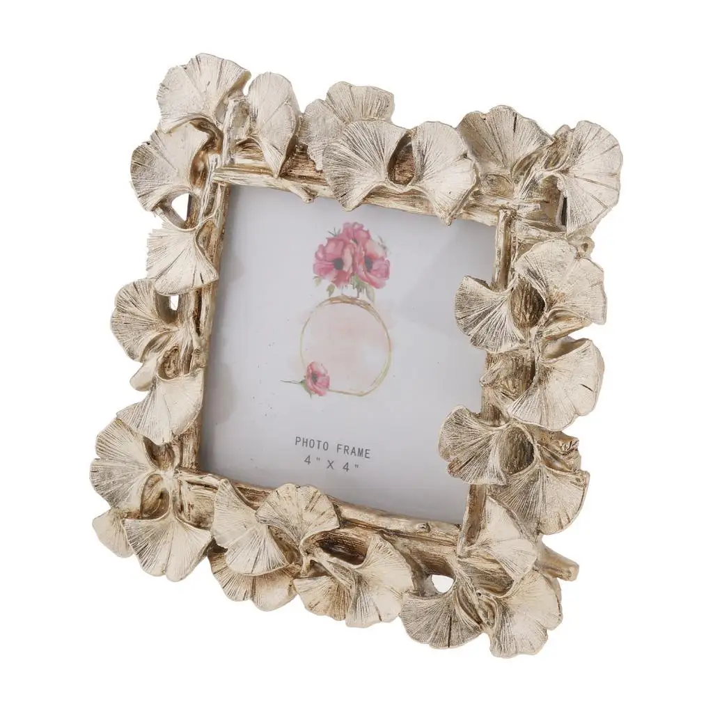 Vintage Picture Photo Frame Gold Resin Ginkgo Leaf Desk Mount Home Wedding Decor
