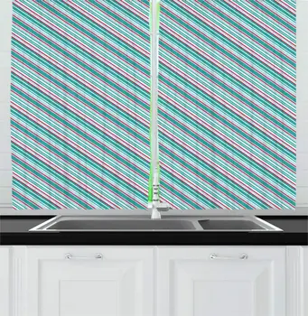 

Dark Seafoam Dark Pink Teal Stripe Kitchen Curtains Christmas Traditional Colored Linear Oblique Lines Demonstration for Kitche